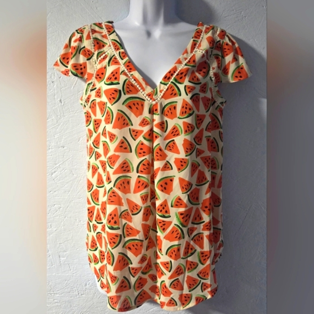 Anthropologie Maeve Watermelon Print Top - Size 2